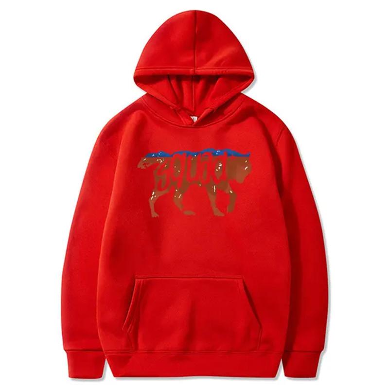 Wild-squad Men Hoodie Front Two-tone Wolf Outline Print, Rust Blue Wolf Figure Graphic, Thick Fleece Sweatshirt for Urban Daily Outfits