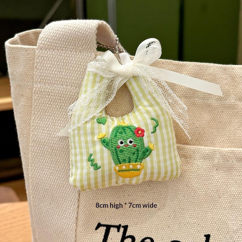 Cute Mini Vegetable Shopping Bag-Shaped Keychain With Cartoon Embroidery For Backpack Decoration And Daily Use