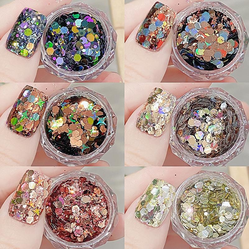 10Boxes Nail Art Charms Random Assorted Multicolor Polygonal Glitter Sequins Shiny Nail Art Decorations DIY