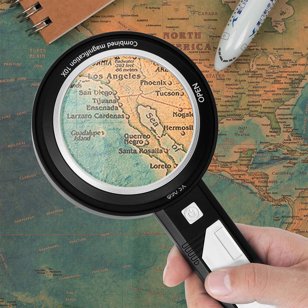 Chargable Illuminated Magnifier with 6 LED+ 2UV Handhled Microscope Magnifying Glass Gift