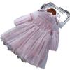 Mädchen Modekleid Frühling und Herbst Kinder Spitzen Mesh Stickerei Puffärmel Prinzessinnenkleid