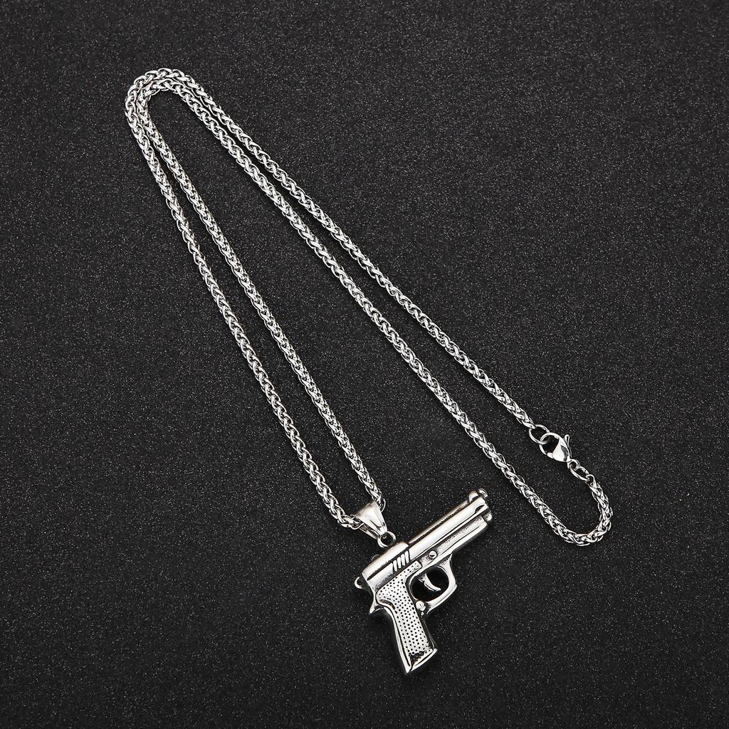 Stainless Steel Gun Charm Pendant Necklace for Men Women Chunky Power Jewelry 60cm Silver/Gold Color Metal Accessories