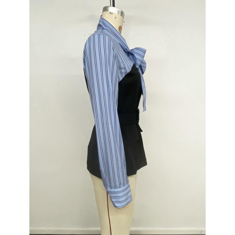 Toamnă Nou Tricou cu Dungi cu Imbinare Elegant Temperament Navetist Fals Două Piese Top