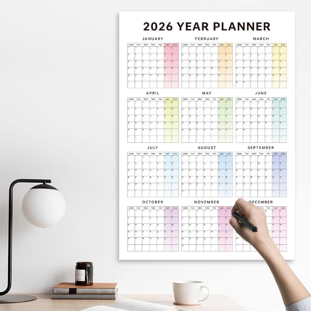Calendario da Parete Annuale 2026 12 Mesi Data Grande Strumento di Pianificazione Calendario da Parete Verticale per Scuola Dormitorio Camera da Letto Studio Aula