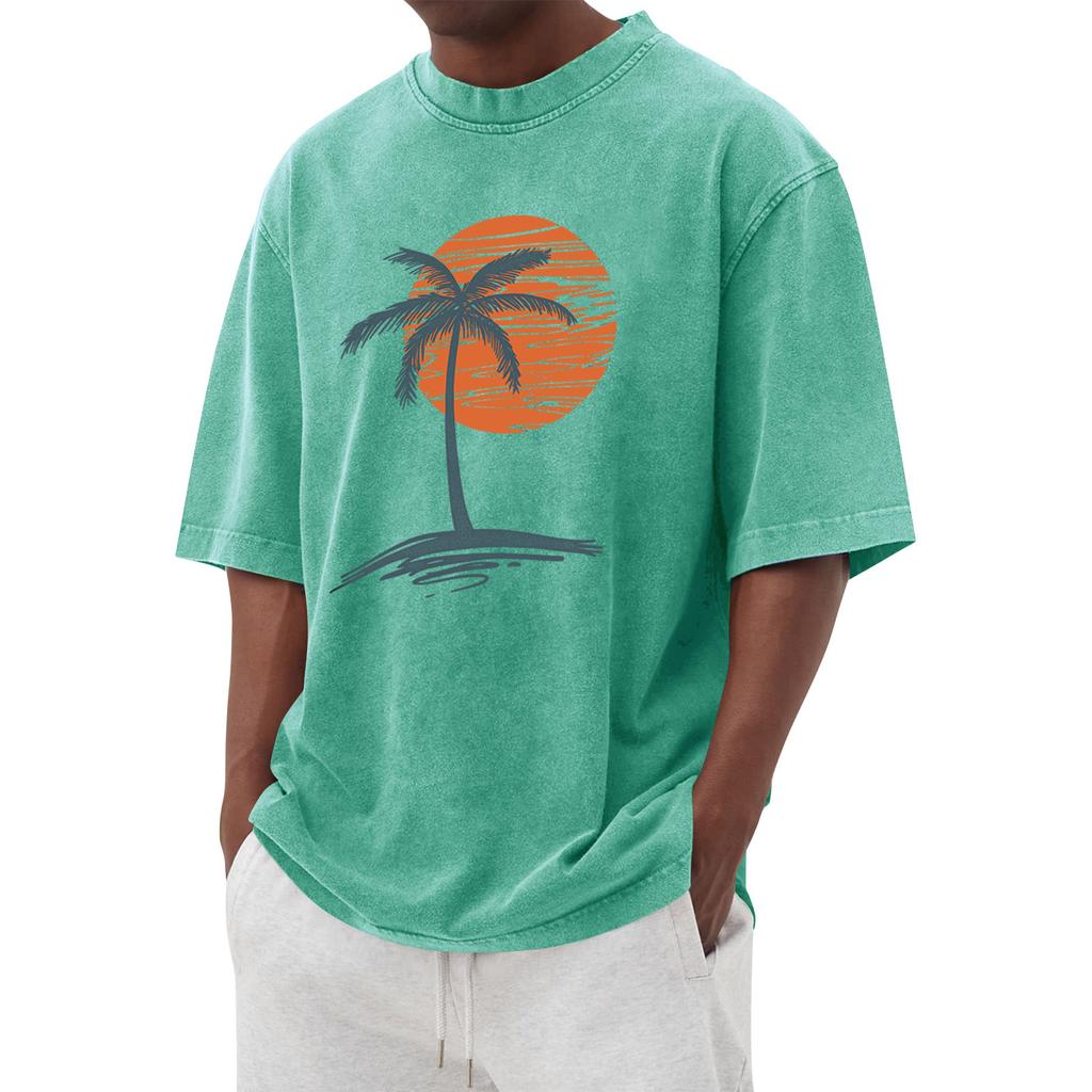 Men's Printed Round Neck T-Shirt Casual Sports Short-Sleeve Top