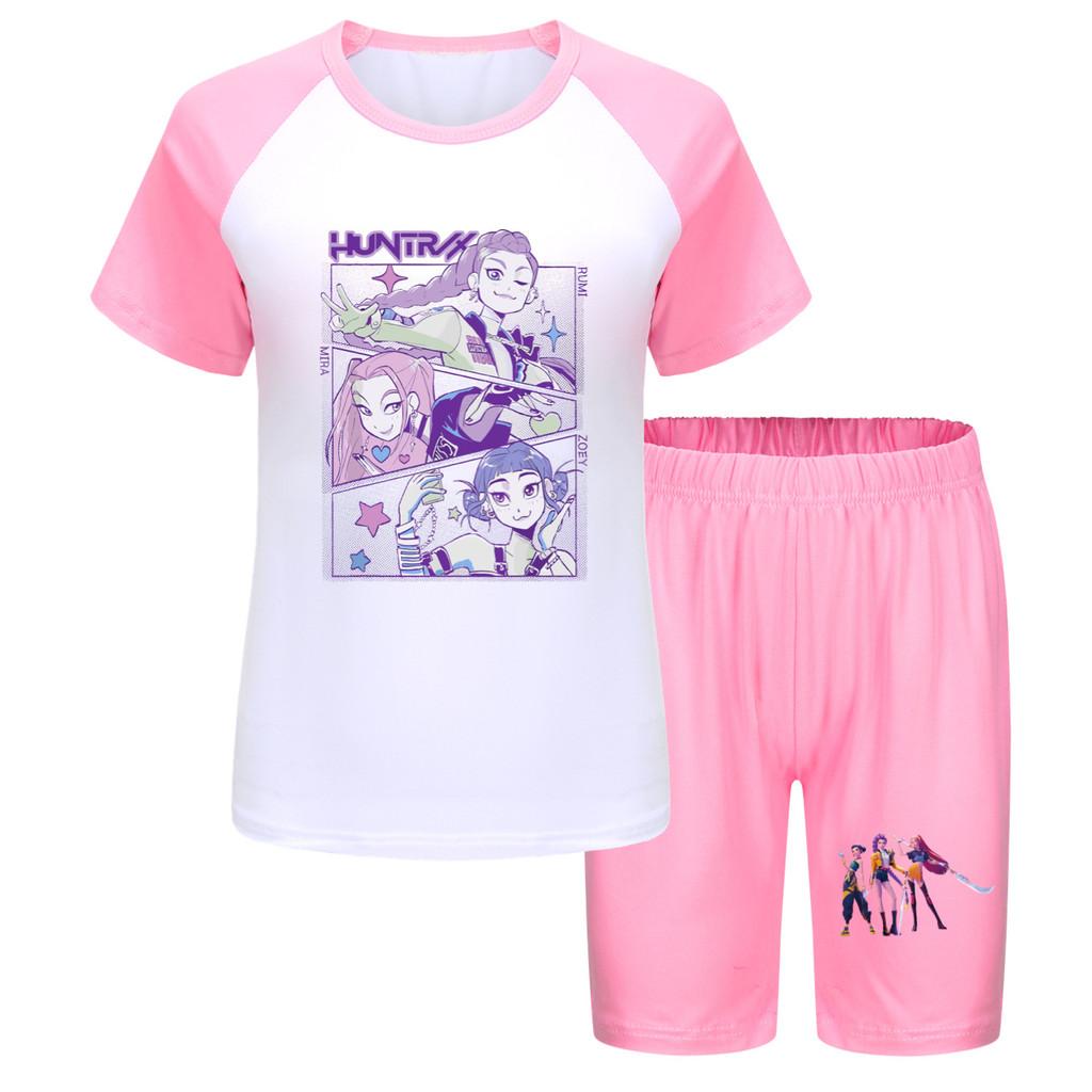 Kpop Demon Hunters Children Summer Sports Set With Cotton Tee And Shorts For Kids
