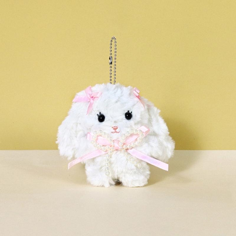 Lovely Bowknot Rabbit Keychain Plush Animal Shaped Keyring Student Bag Charm Backpack Accessory for Fashionable Women