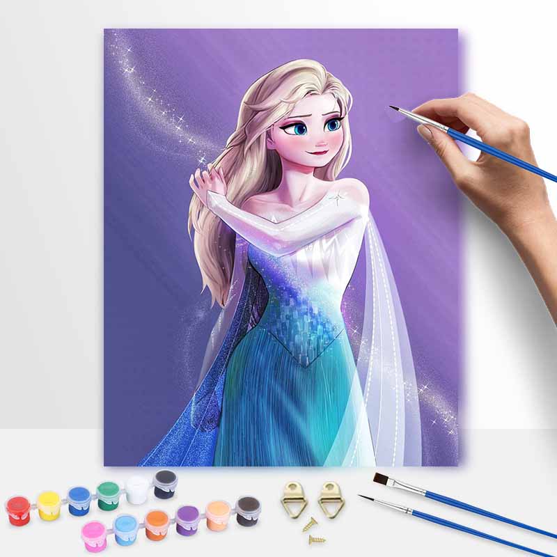 Disney Elsa Oil Painting Art Set Home Wall Decor Handmade Gift Elsa Frozen Ice Queen Artwork 30x40cm