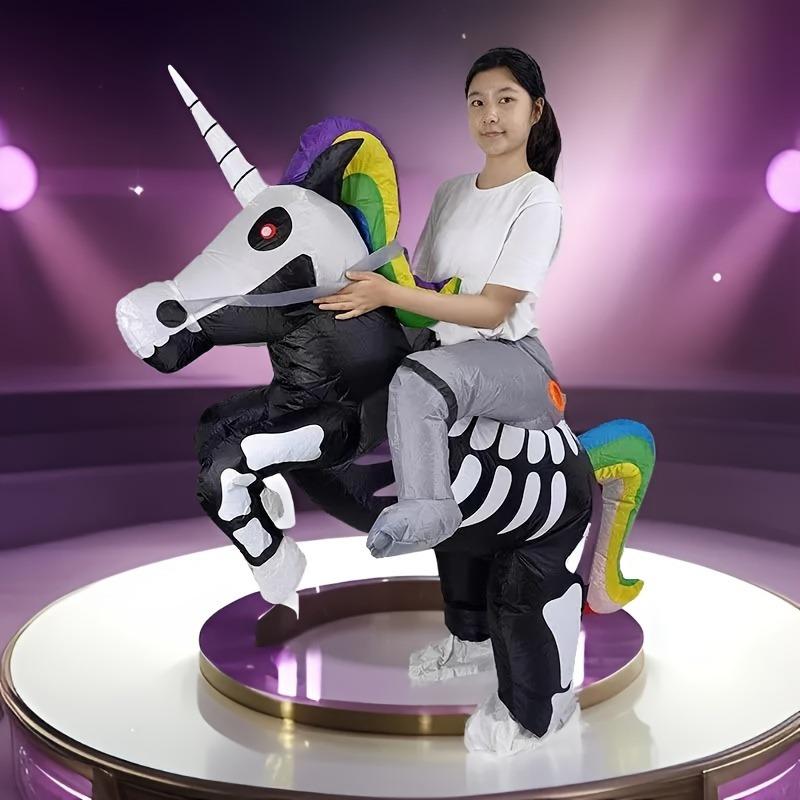 Inflatable Unicorn Skeleton Costume for Adults - Halloween Party Roleplay Festival Stage Performance Riding Unicorn Accessory