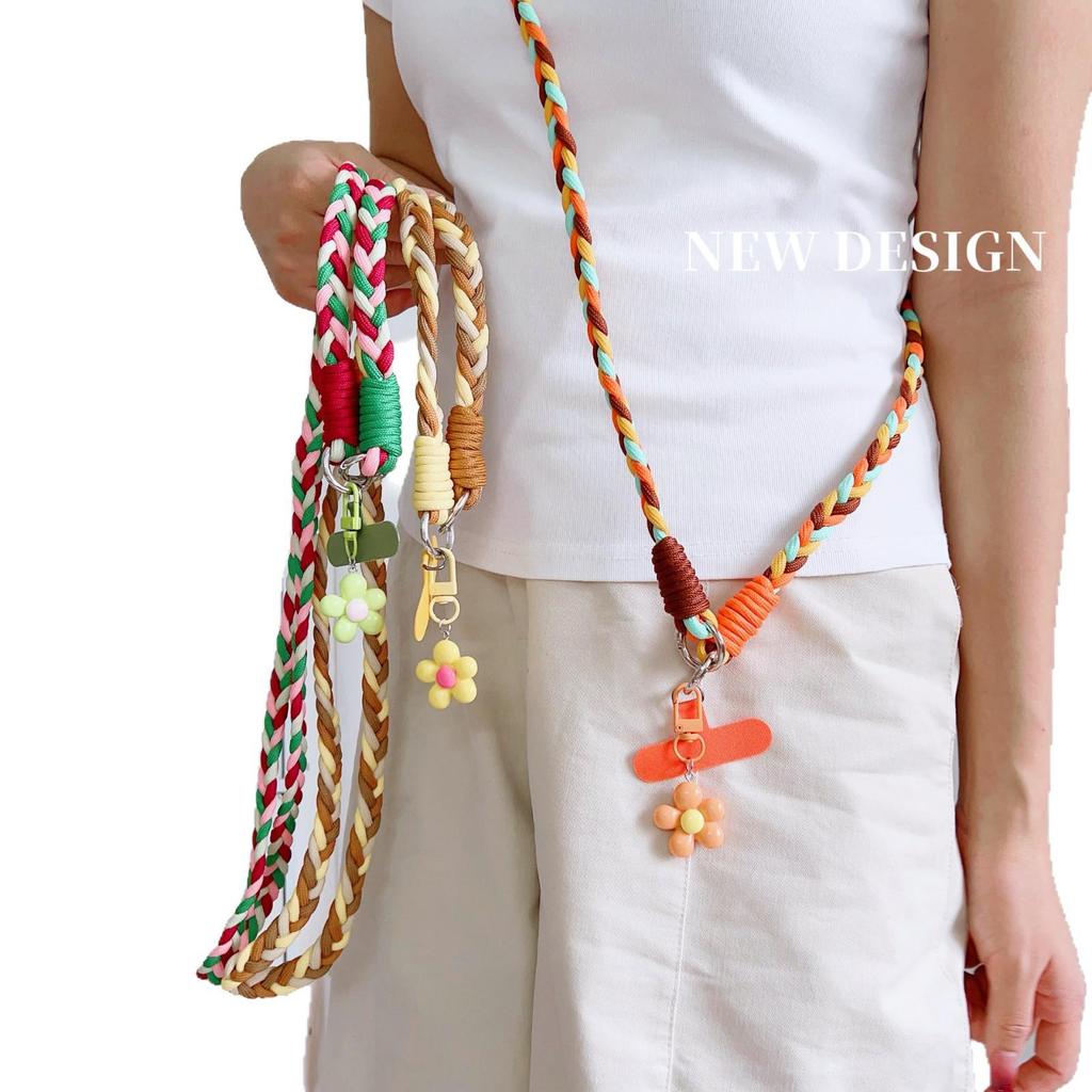 Trendy Multicolor Adjustable Crossbody Phone Lanyard - Thick Braided Anti-Drop Chain