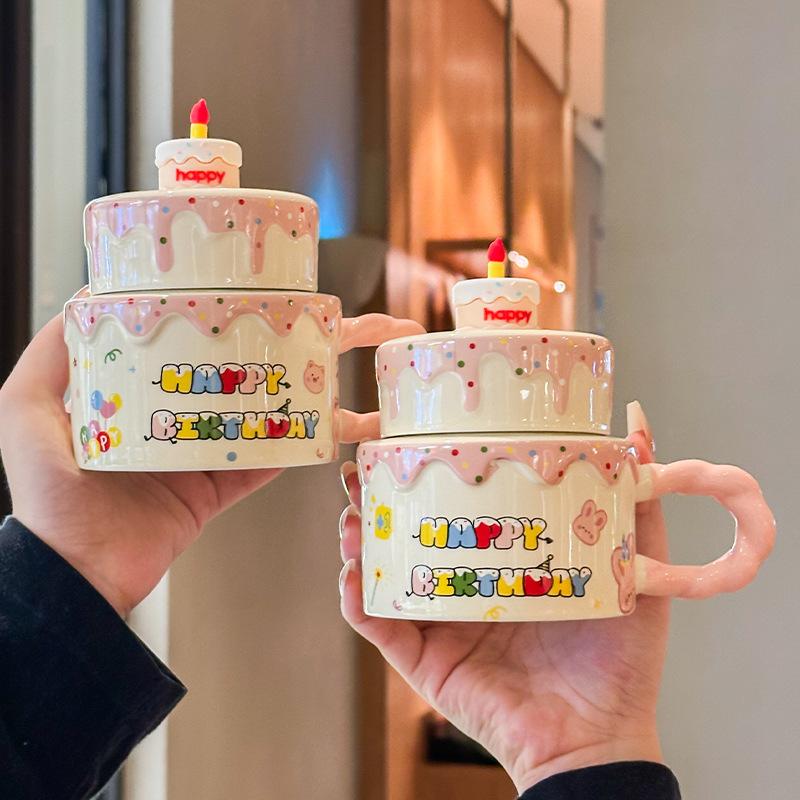 Girlfriend Birthday Gift Cute Cream Cake Cup Girls Ceramic Mug Ritual Souvenir Gift Box