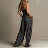 Women's Halter Sleeveless High Waist Loose Wide Leg Jumpsuit Solid Striped Casual Long Pant Romper For Vacation Daily Wear