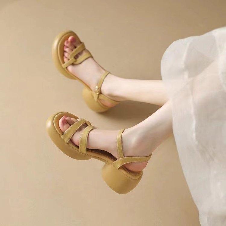 Sandals 2026 Summer New Open Toed Round Head Women's Sandals Women's Coarse Heel Casual Women's Shoes