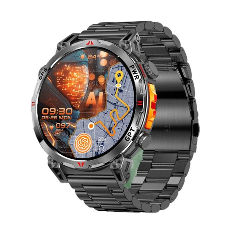 KC93 Men Smart Watch 1.56inch AMOLED GPS Positioning Outdoors Sports Fitness Tracker Bluetooth Calling Large Battery Smartwatch