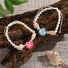 Boho Colorful Flower Soft Ceramic Ankle Chain for Women Handmade Weave Rope Adjustable Ankle Bracelets Zircon Accessories Gifts