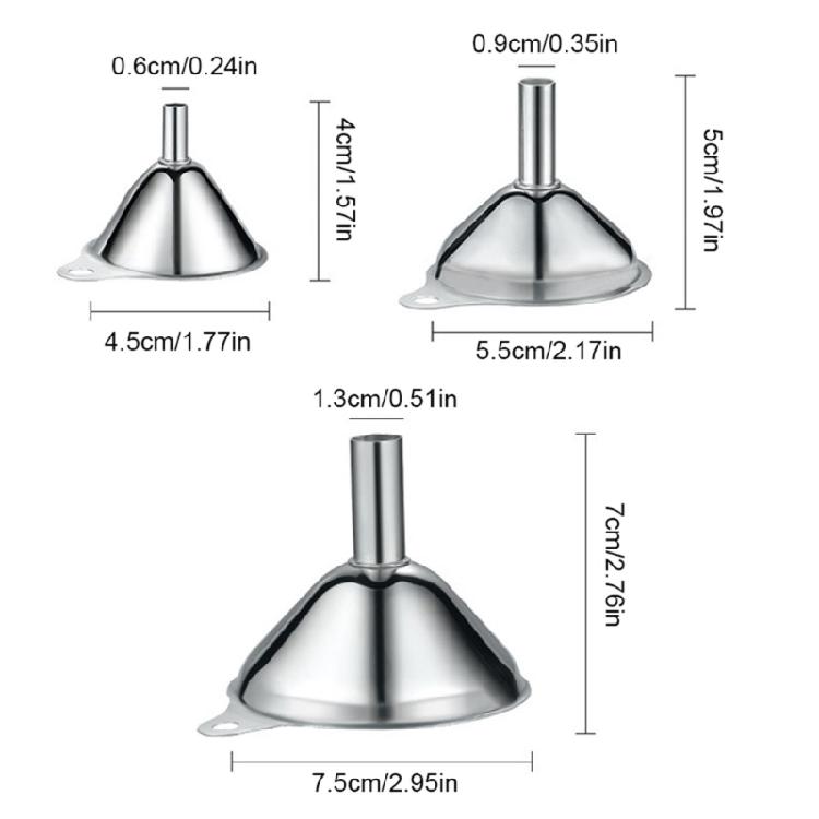 3Pcs Food Grade Metal Small Funnel Stainless Steel Kitchen Funnel Set Kitchen Tool Small Mouth Funnel Enduring