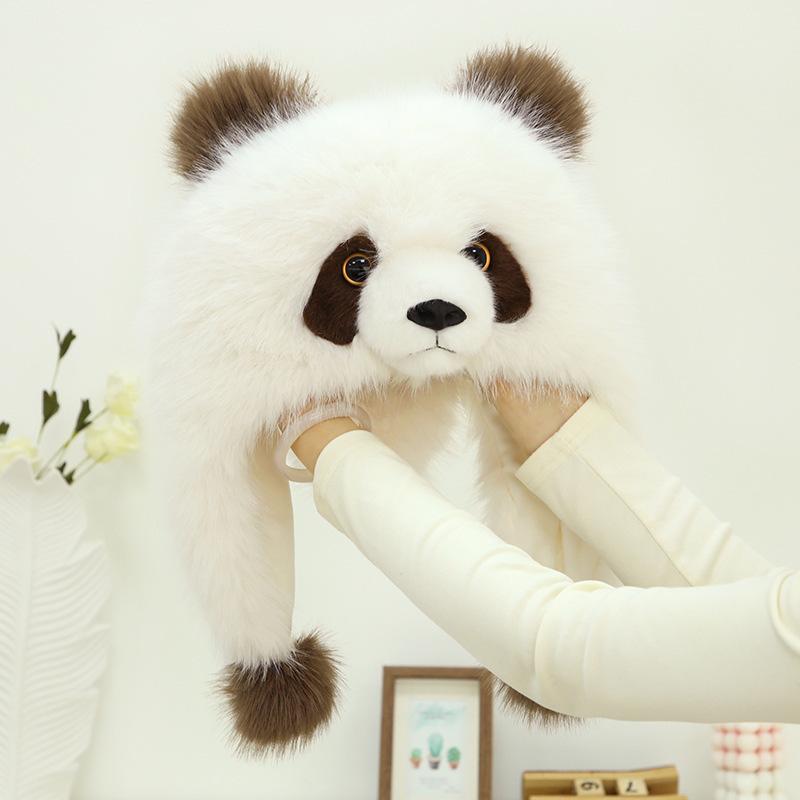 Chapeau Épais en Peluche Fleur Panda Géant Cheveux Vison Imitation Chapeau Protection Oreilles Enfant Adulte Base de Chengdu Même Style