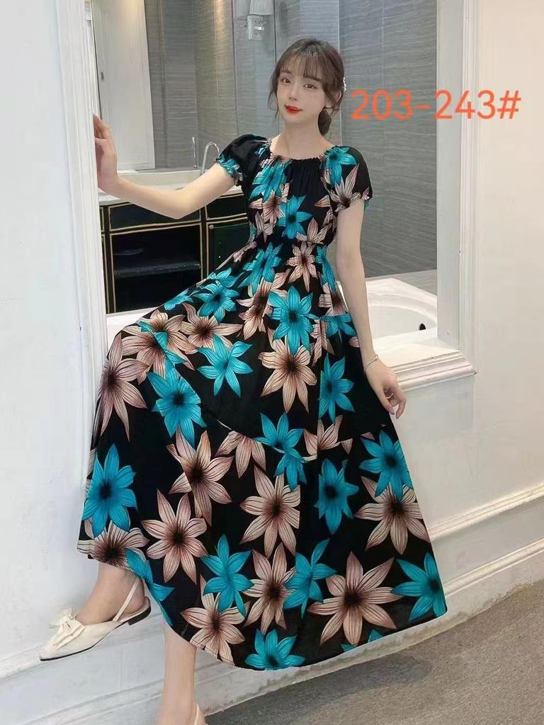 2024 Women's Beach Dress Short Sleeve Floral Dress Cotton Travel Vacation Bohemian Skirt Summer Halter