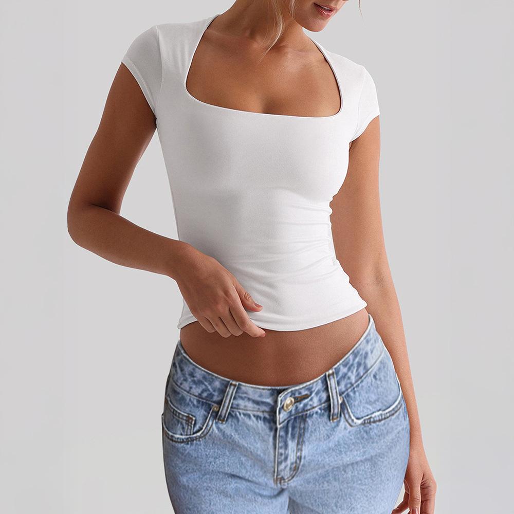 Women S Yoga Sports Slim Fit Short Sleeve T Shirt Summer S белый