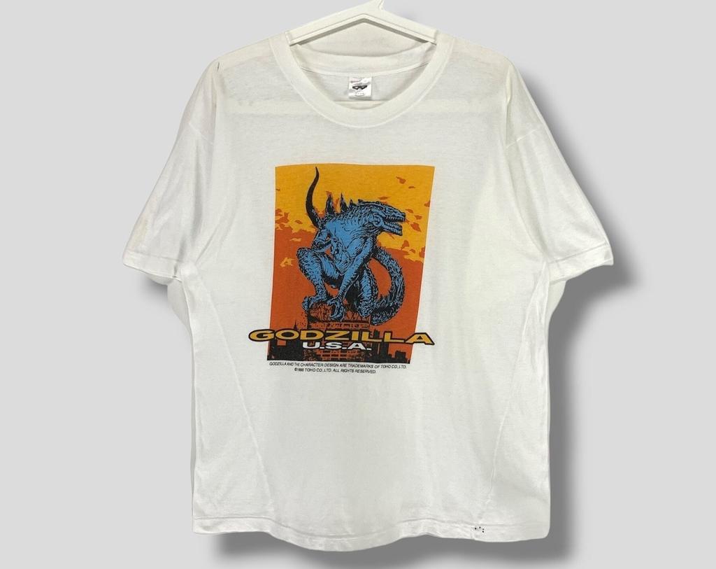 Vintage 90s Godzilla Usa Toho Film Promo T-Shirt Collectible Science Fiction Monster Movie Tee White Large