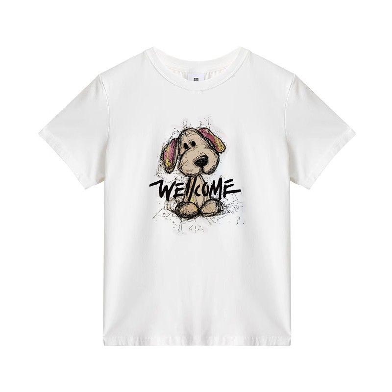 Summer new cartoon cute graffiti puppy print design short-sleeved T-shirt women s shoulder versatile casual top S белый