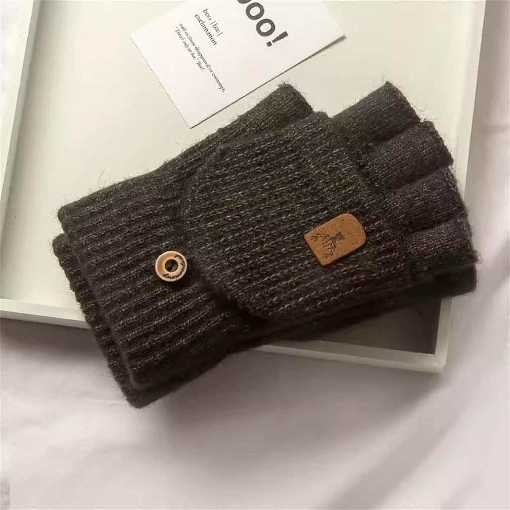 Knitted Fingerless Covered Gloves Autumn and Winter Thick Warm Touch Screen Gloves Men and Women Gloves Warm Half Finger Student