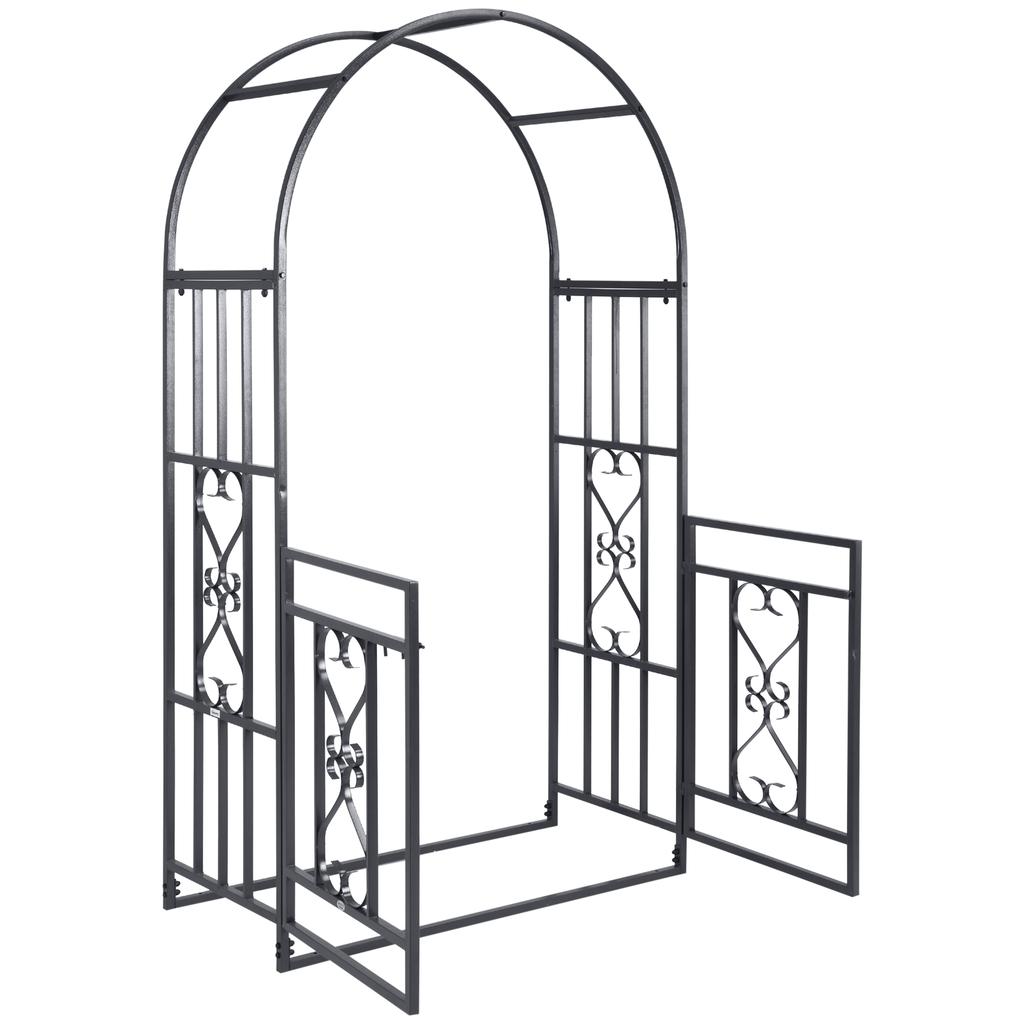 Outdoor Garden Arch with Double Gates, Metal Garden Arbor for Climbing Plants, Roses, Vines, Wedding Arch for Outdoor, 114L x 50W x 206H cm, Dark Grey