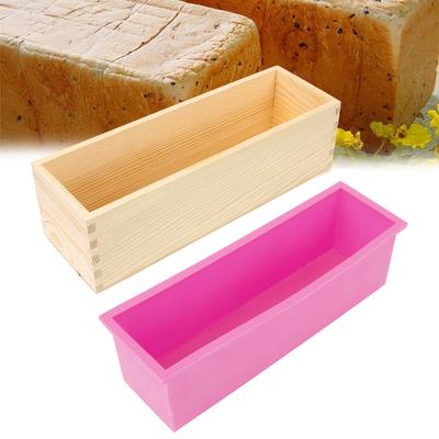 Silicone Soap Mold Baking Rectangular DIY Handmade Tool Toast Cake Loaf Mold with Wooden Box Kitchen Tools
