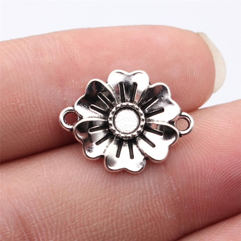 Flower Petal Connectors Botanical Themed Antique Bronze Zinc Alloy Jewelry Making Connect Charms Extender Connectors