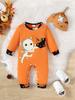 0-18 Monate Herbst Babykleidung 2-teiliges Halloween Strampler-Set Geister-Kürbis-Print + Mütze Neugeborenen Overall Kleinkind Süßes oder Saures Outfit