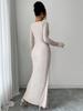 2026 Korean European Style Split Maxi Dress - Elegant Slim Fit Knit with Long Sleeves and Hip-Hugging Design