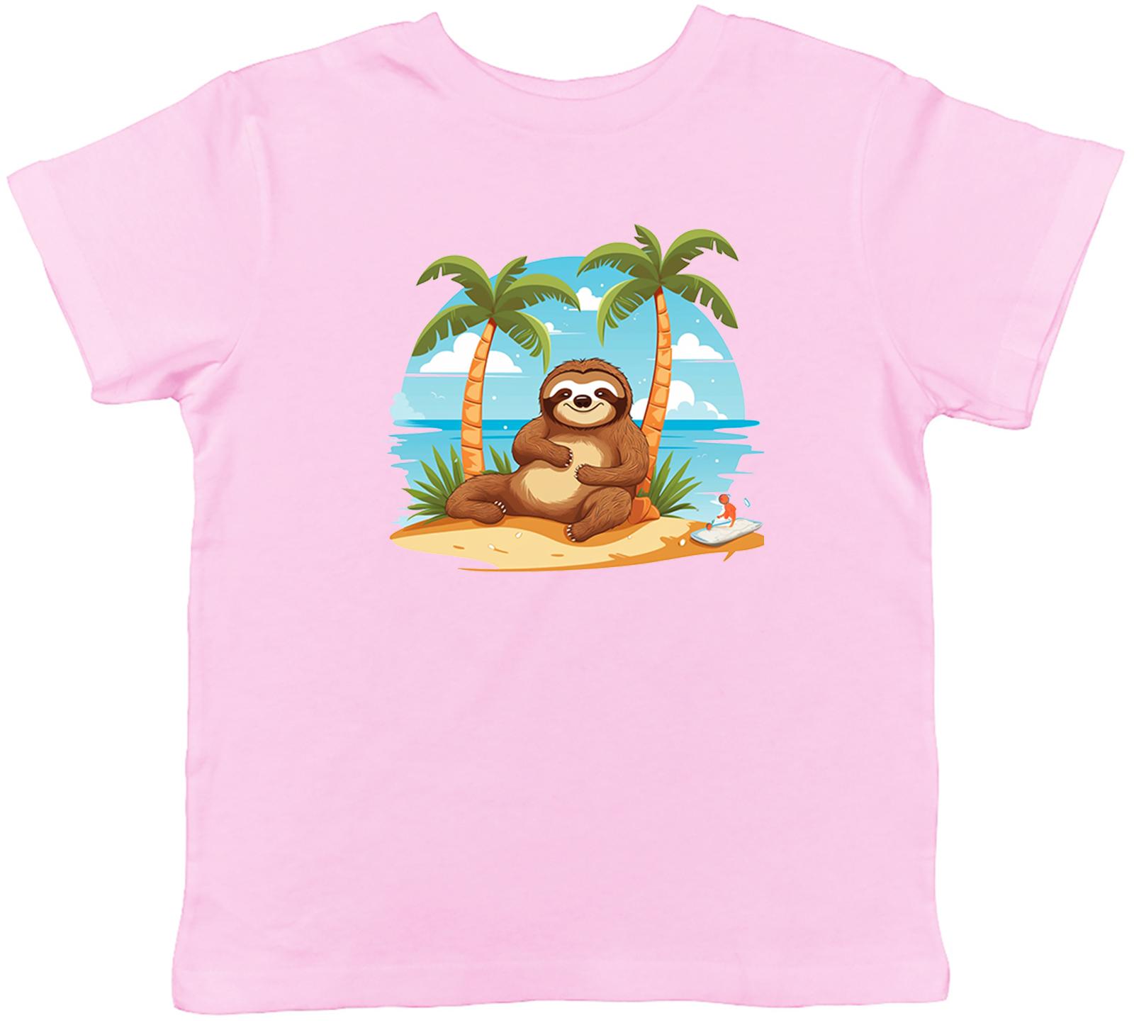 Vacation Holiday Kids T-Shirt Sloth Relaxing on a Beach Childrens Boys Girl Gift 110