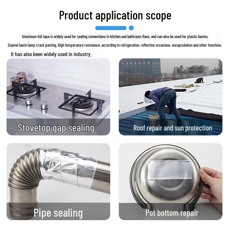 0.2MM Waterproof Self-Adhesive Aluminum Foil Tape for Range Hood, Exhaust Duct Sealing, & Moisture-Proof Kitchen Cabinet