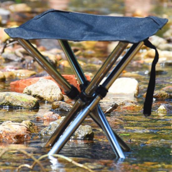 Folding Stool 4-legged with Storage Bag Mini Durable Stainless Steel Fishing Chair