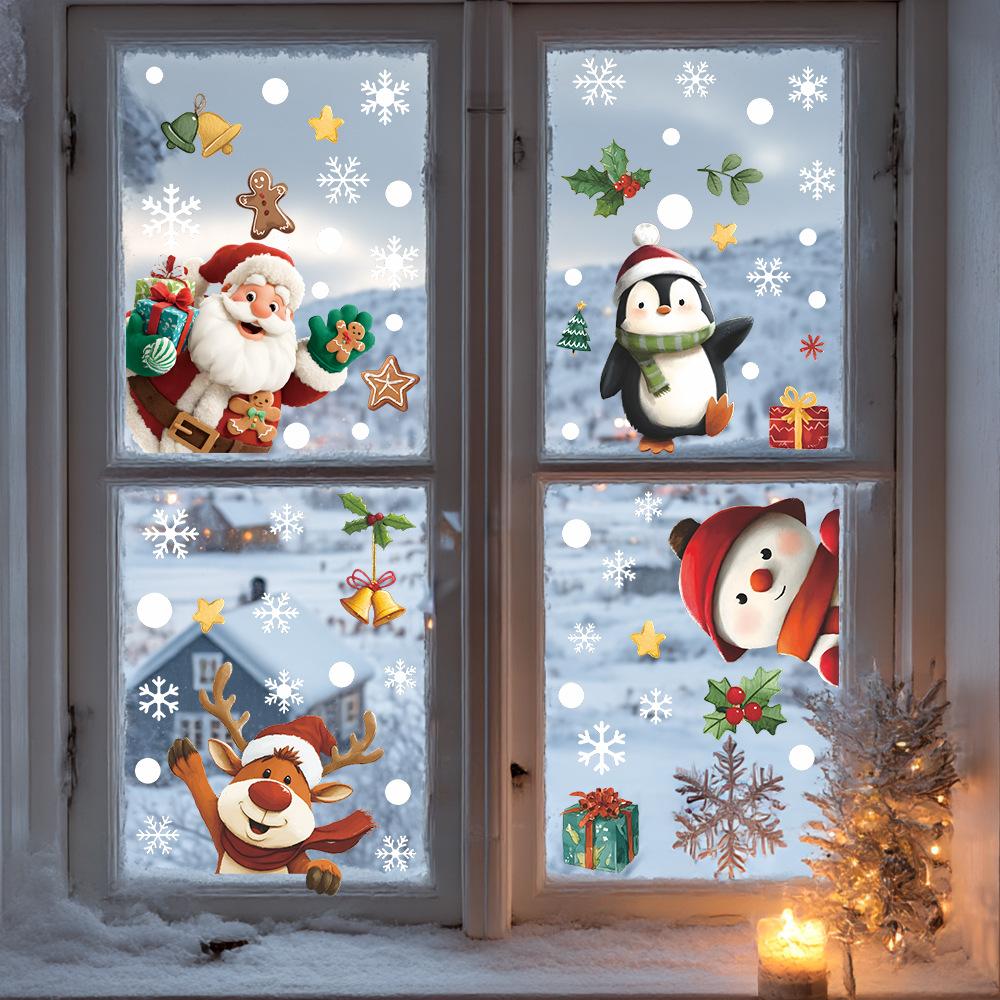 Creative Santa Claus Snowman Animal and Gift Atmosphere Decorative Glass Door and Window Stickers