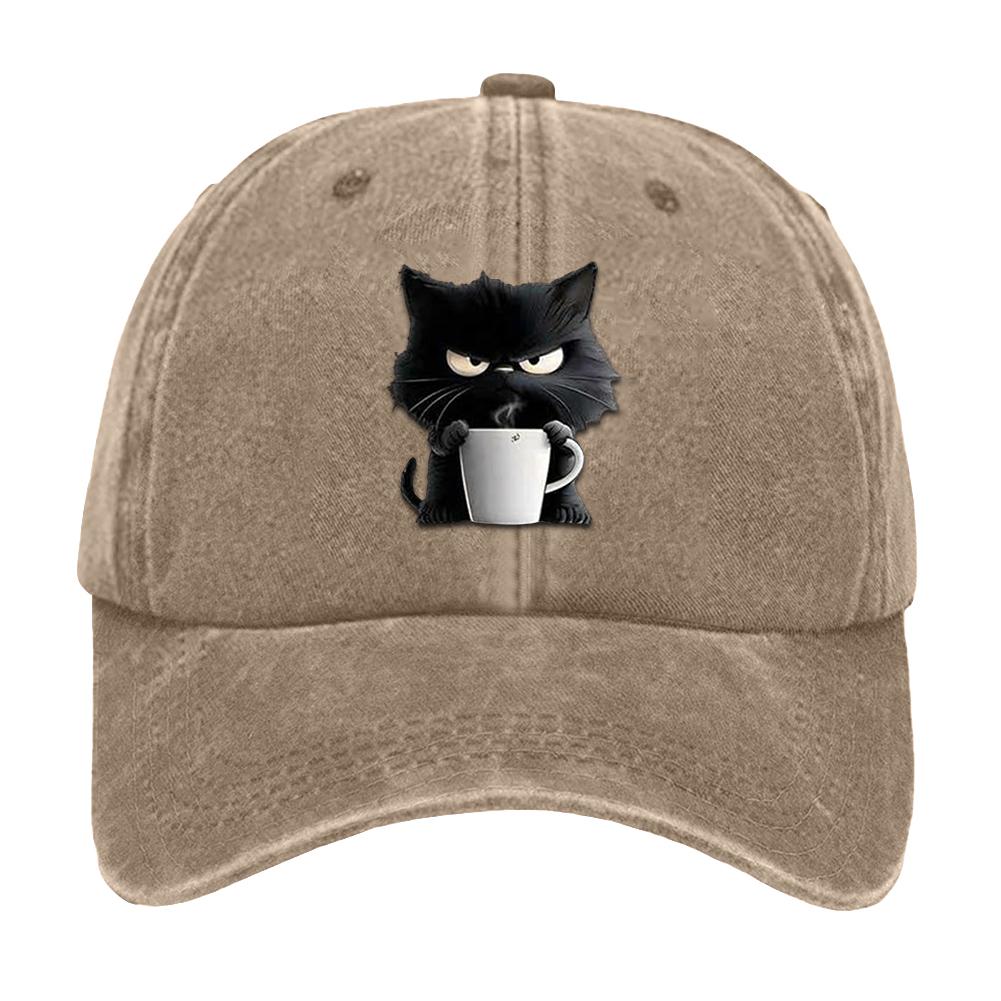 Cotton Snapback Baseball Cap Cute Cat Adjustable Cotton Cap Coffee Cat Printed Baseball Hat for Mom Grandma Cat Lover
