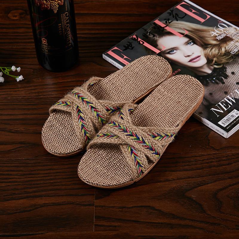Fashion Women Indoor Slippers Home Flax Slides Summer Flat Shoes Woman House Floor Slippers Breathable Lovers Bedroom Shoes SH061202