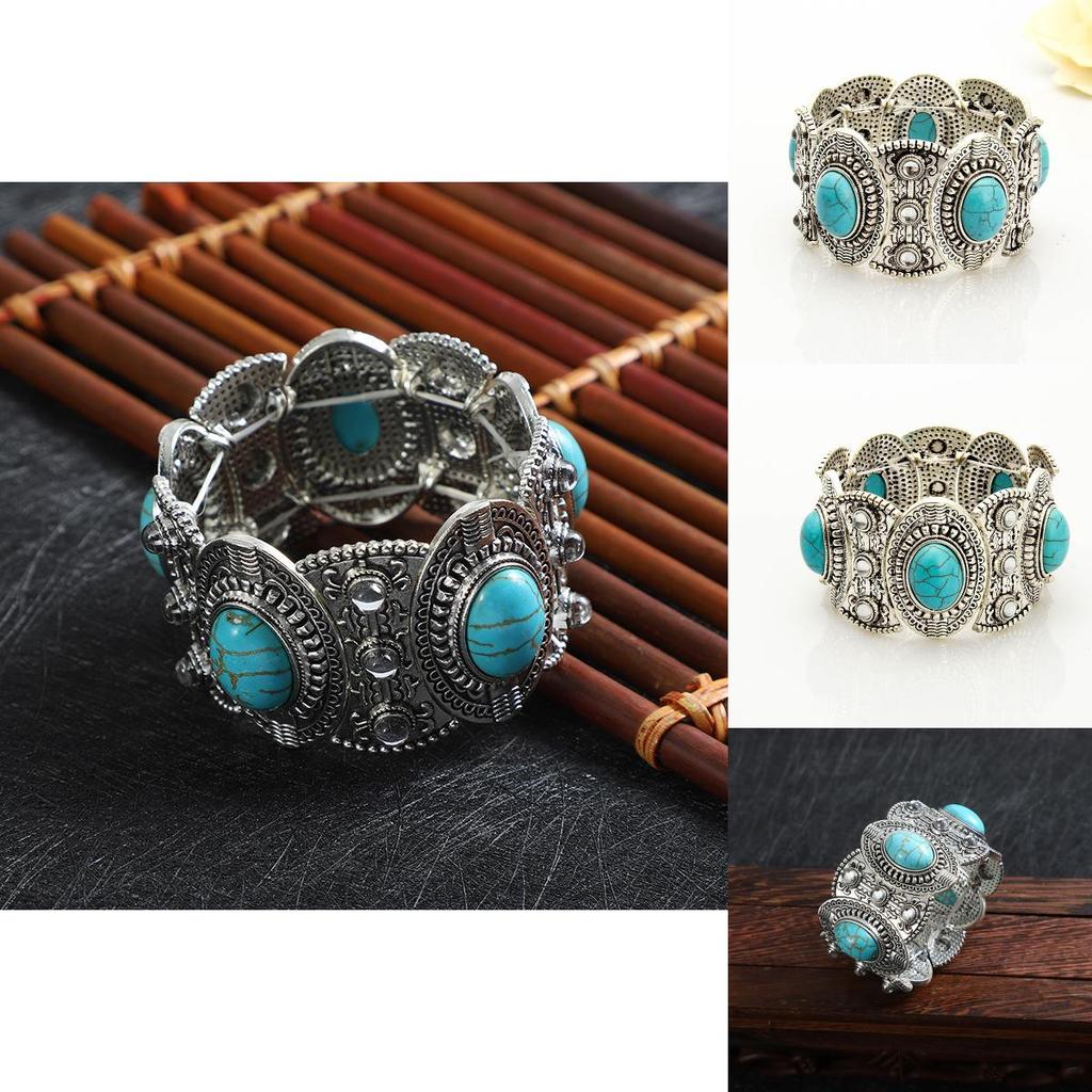 Vintage Bransoletki Turkusowe Zestaw Biżuterii z Geometrycznym Wzorem dla Kobiet