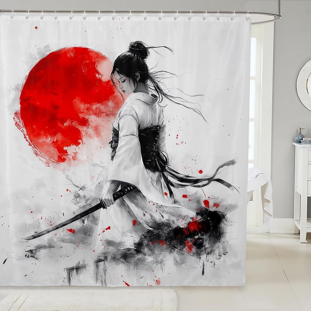 Boys Girls Japan Style Shower Curtain Japanese Geisha Bath Curtain Cherry Blossoms Bathroom Accessories Kids Teens