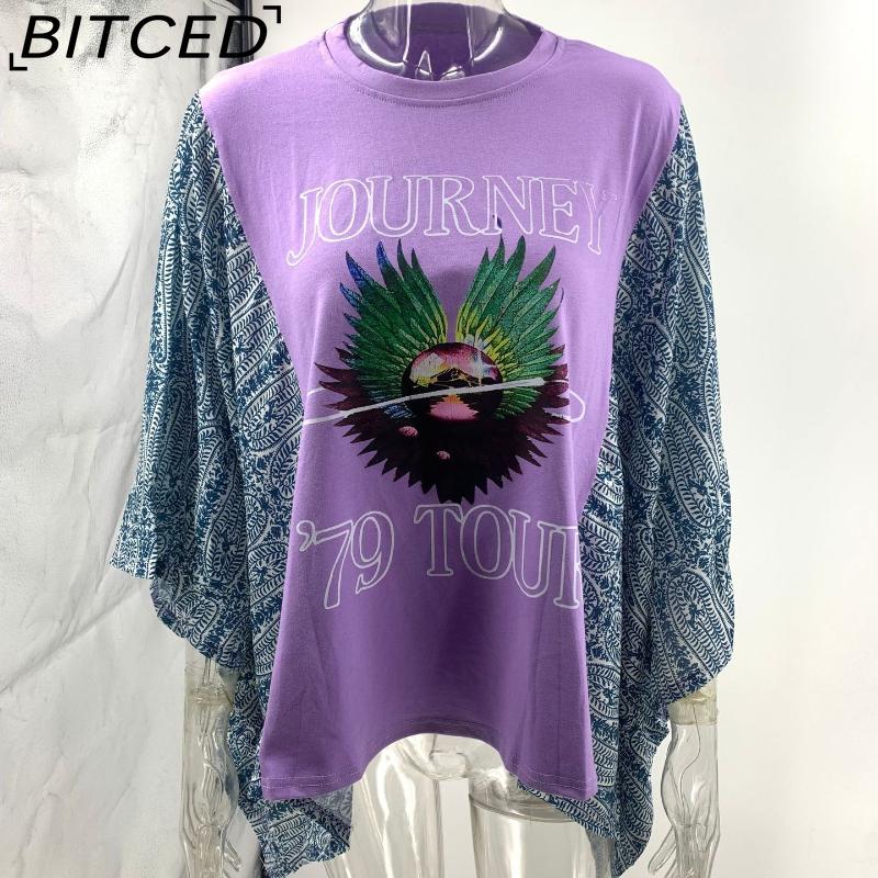 BITCED Women's Printed O-Neck Loose-Fit Casual Top