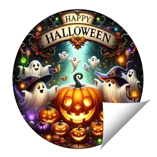Water Resistant Bathroom Wall Art Happy Halloween Toilet Sticker, Pumpkin Ghost Lid Easy Apply PVC Waterproof Decal for Home Party Decoration Peel And