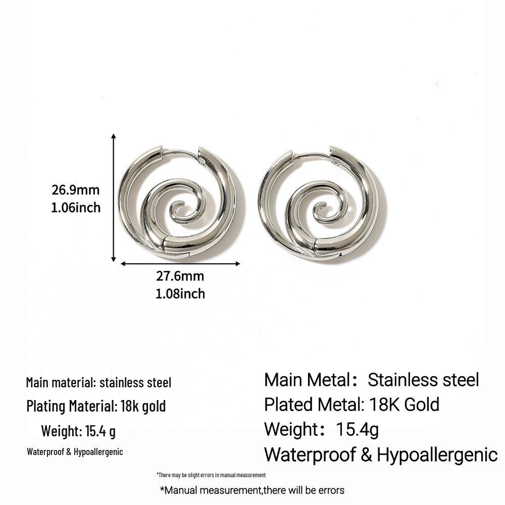 18K Gold Vacuum-Plated Stainless Steel Spiral Earrings - Classic European & American Style