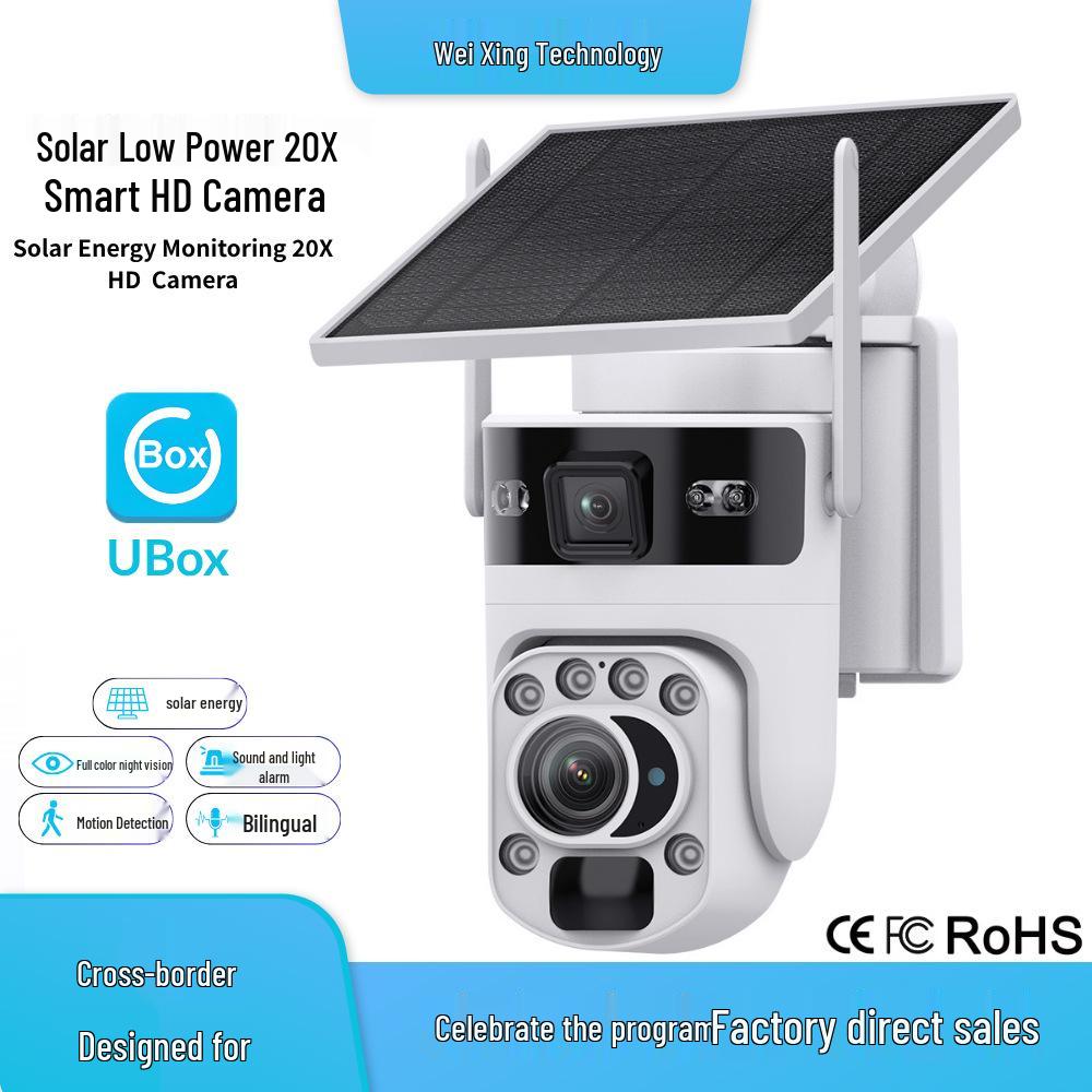 Cross-border UBOX-20X Dual Lens Solar Camera with 6MP Zoom, Remote HD, and Low Power Monitoring