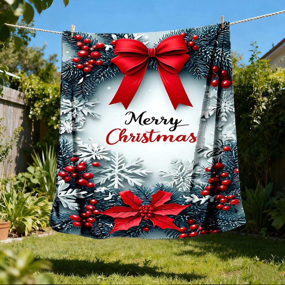 1pc Christmas Decorations Outdoor Flannel Blanket Soft All Season Polyester Throw , Perfect for Picnics & Travel , Picnic Accessory