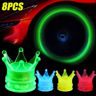 Luminous Car Tire Valve Cap Motorcycle Bike Tire Crown Fluorescent Dustproof Valve Stem Cover Wheel Tyre Decoration Accessories