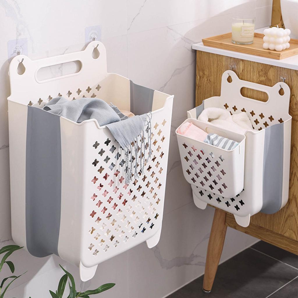 Wall Mounted Collapsible Laundry Basket Large Capacity Hanging Folding Laundry Hamper for Home White L