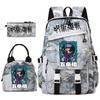 Anime Jujutsu Kaisen Backpack Set for Girls 3pcs School Bookbag Lunch Bag Pencil Case Casual Travel Rucksack