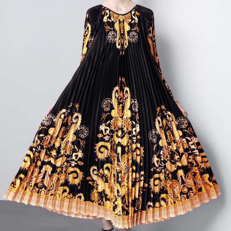 Autumn Women Vintage Print Designer Loose Runway Robe Long Maxi Holiday Party Dresses with Belt