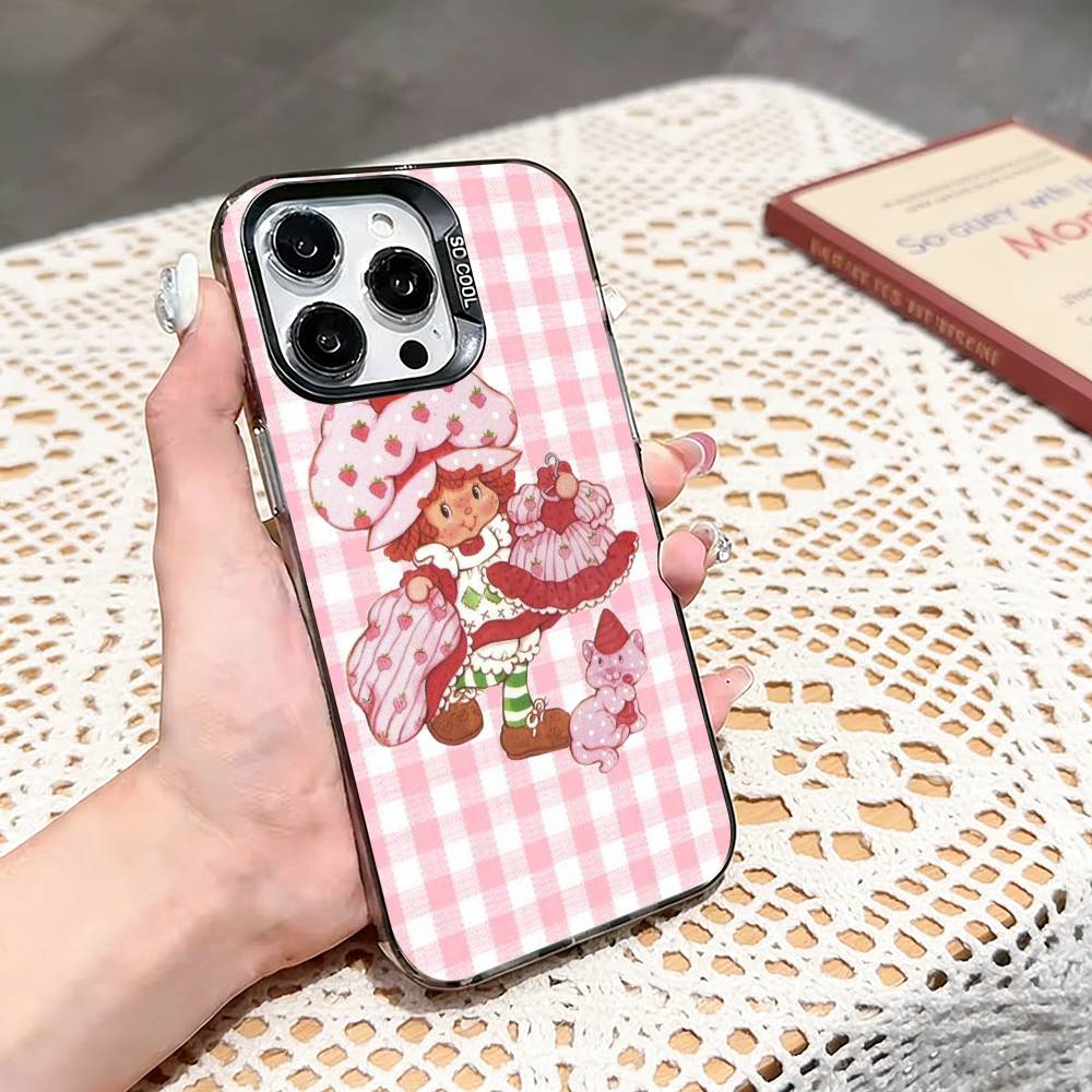 s-Strawberry Shortcake Phone Case For iPhone 17,16,15,14,13,12,11 Plus,Pro Max,XS,Colored silver phone case