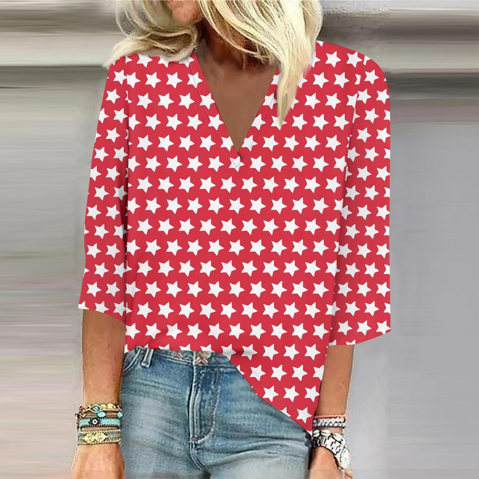 

Женская рубашка, блузка, повседневные свободные рубашки, рукава 3/4, топы с v-образным вырезом и принтом, топы с принтом, футболки, футболки XL красный